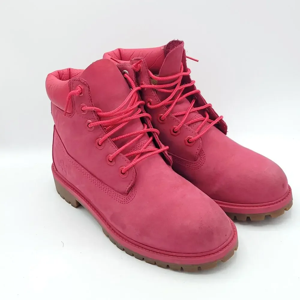 Timberland 6 inch Premium Boots Dark Pink Nubuck 50th Anniversary girls size 5.5